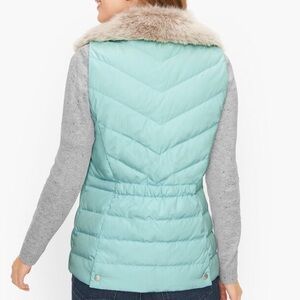 Talbots Light Aqua Puffer Vest with Faux Fur Collar